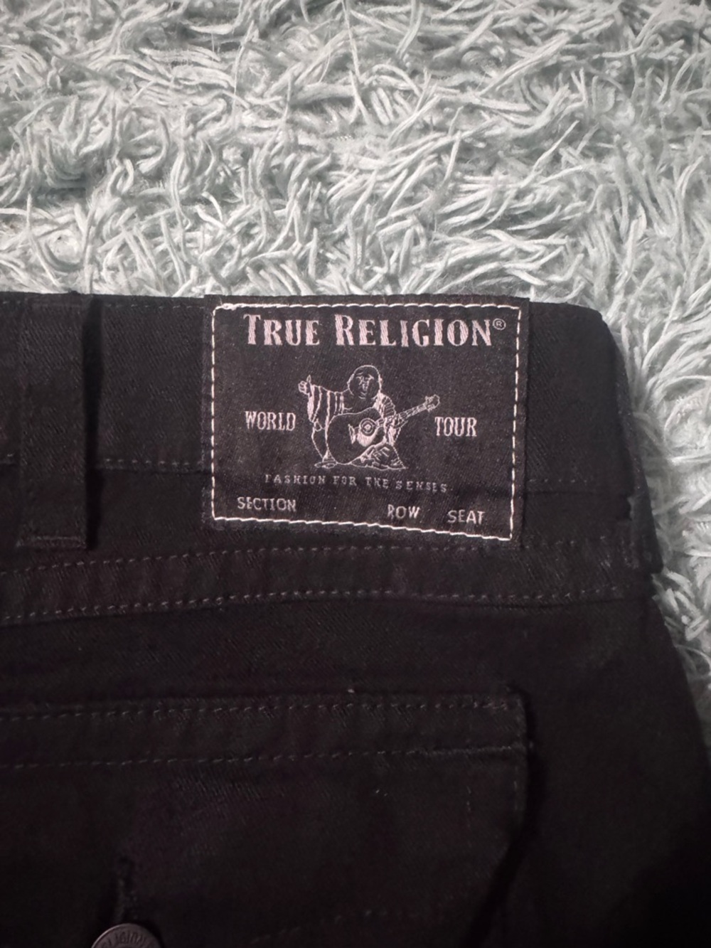 NWOT True Religion Men's Black Relaxed Jeans with Branded Back Patch